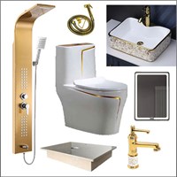 Combo bộ nhà tắm màu vàng sen thuyền 051