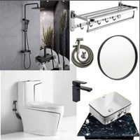 Combo bộ nhà tắm cao cấp trắng chỉ đen 049