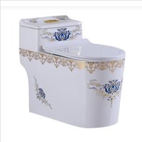 Bồn cầu khối cao cấp hoa văn vàng xanh